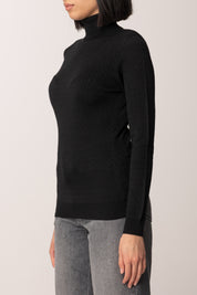 Elisabetta Franchi Maglia Dolcevita In Lana con Pattern Logo MK23S56E2 NERO