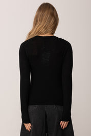 Elisabetta Franchi Maglia Girocollo con Inserto a Costine MK35S57E2 NERO