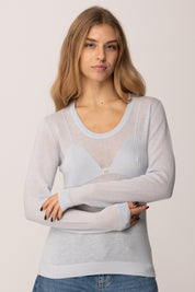 Elisabetta Franchi Maglia Girocollo con Inserto a Costine MK35S57E2 STARLIGHT