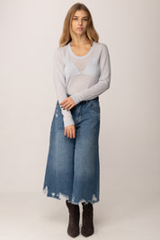 Elisabetta Franchi Maglia Girocollo con Inserto a Costine MK35S57E2 STARLIGHT