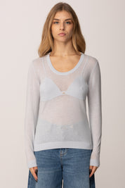 Elisabetta Franchi Maglia Girocollo con Inserto a Costine MK35S57E2 STARLIGHT