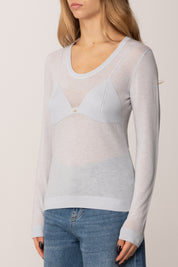 Elisabetta Franchi Maglia Girocollo con Inserto a Costine MK35S57E2 STARLIGHT