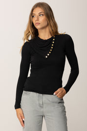 Elisabetta Franchi Maglia In Cupro con Bottoni Dorati e Oblò Sul Retro MD00356E2 NERO