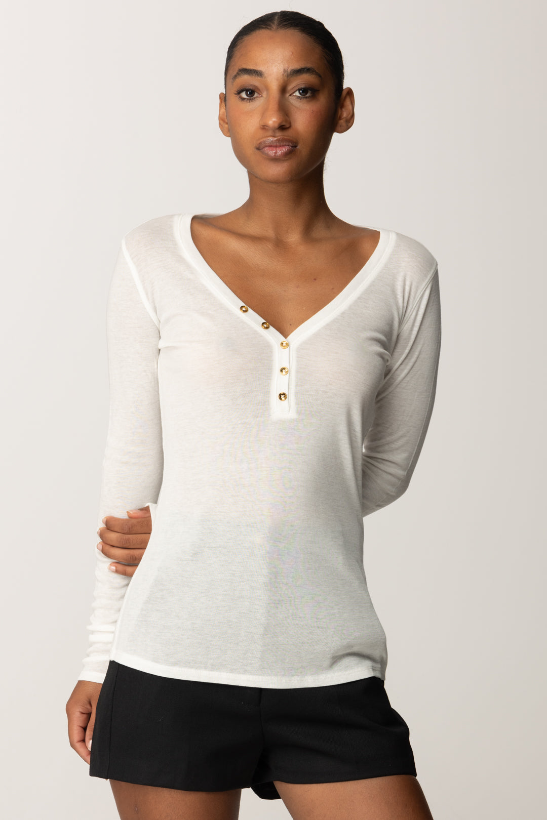 Elisabetta Franchi Maglia In Jersey con Bottoni MD62B56E2 AVORIO