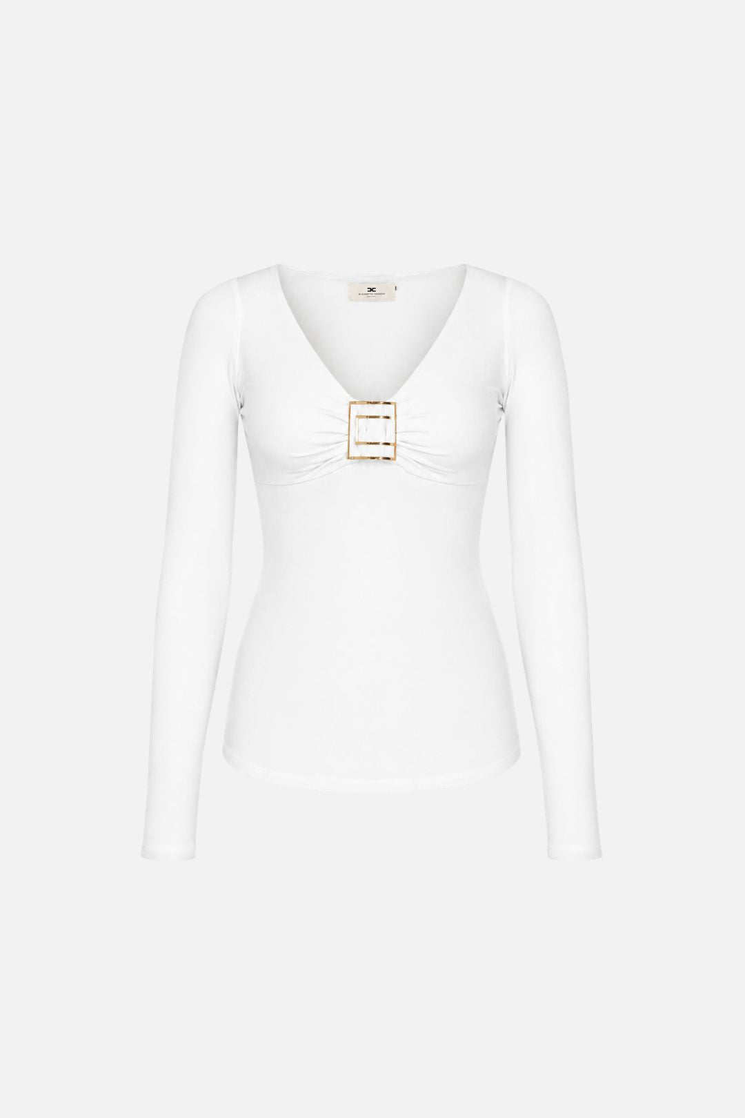Elisabetta Franchi Maglia In Jersey con Scollo Ampio e Placca Logo MD00567E2 AVORIO