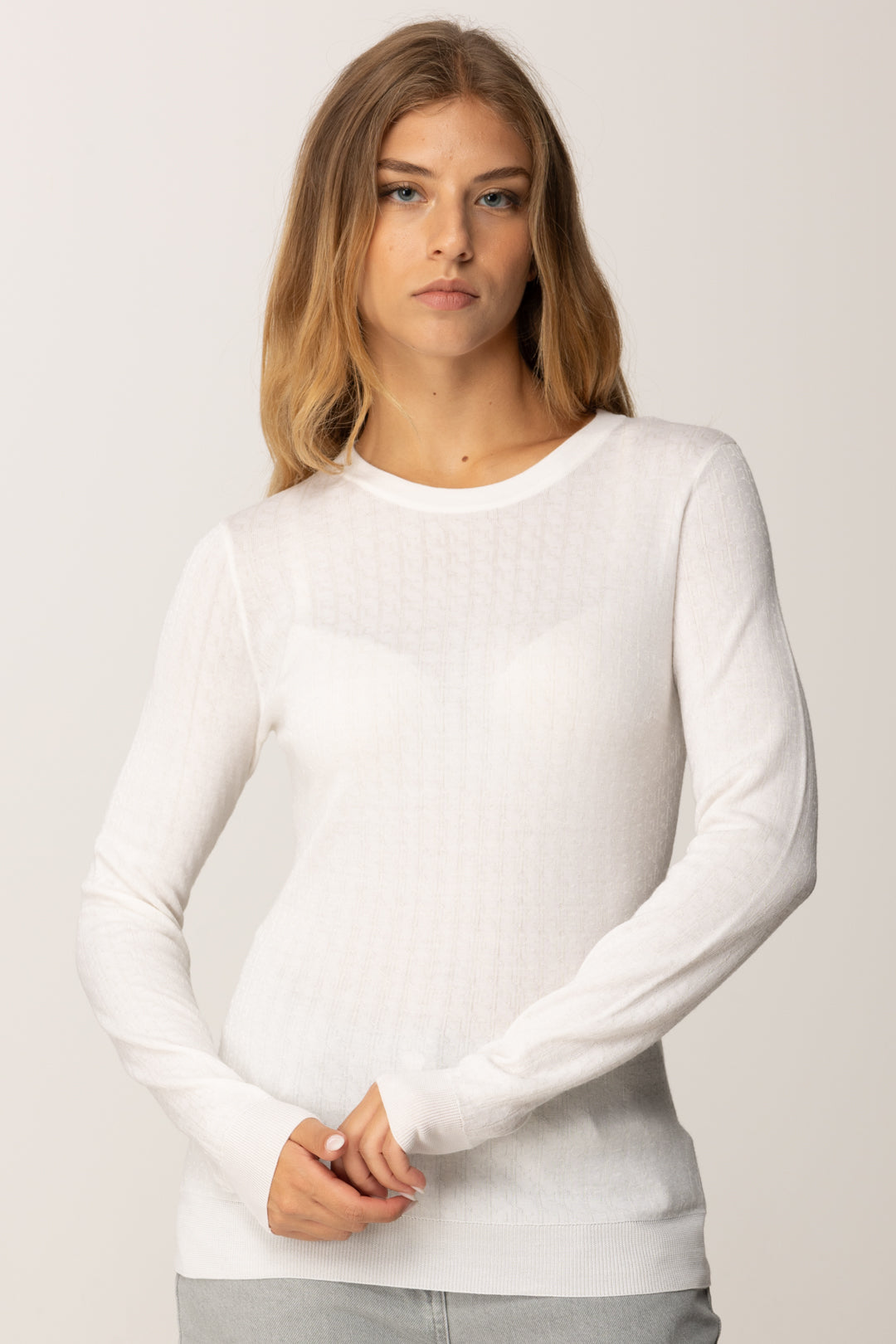 Elisabetta Franchi Maglia In Lana con Micro-logo Jacquard MK24S56E2 AVORIO
