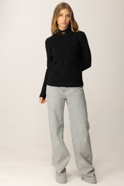 Elisabetta Franchi Maglia In Misto Lana con Colletto Cinturino Gioiello MK05S56E2 NERO