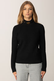 Elisabetta Franchi Maglia In Misto Lana con Colletto Cinturino Gioiello MK05S56E2 NERO