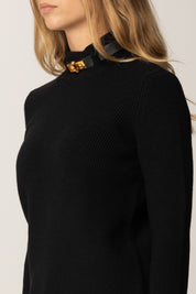 Elisabetta Franchi Maglia In Misto Lana con Colletto Cinturino Gioiello MK05S56E2 NERO