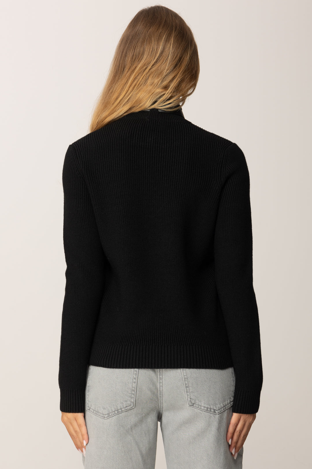 Elisabetta Franchi Maglia In Misto Lana con Colletto Cinturino Gioiello MK05S56E2 NERO