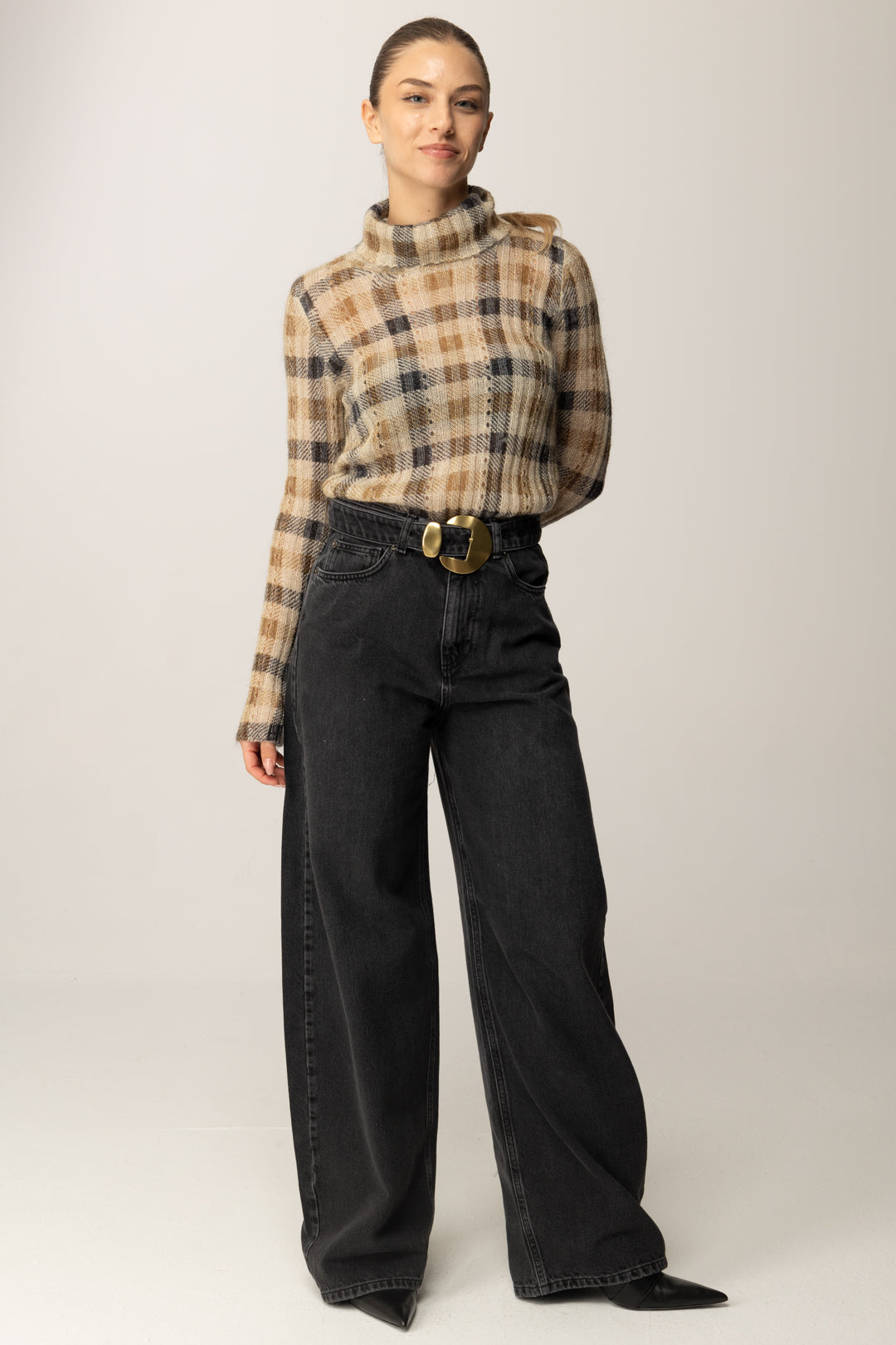 Twin-set Maglia In Misto Mohair con Stampa 252TT3490 ST.CHECK CAMMELLO/NERO