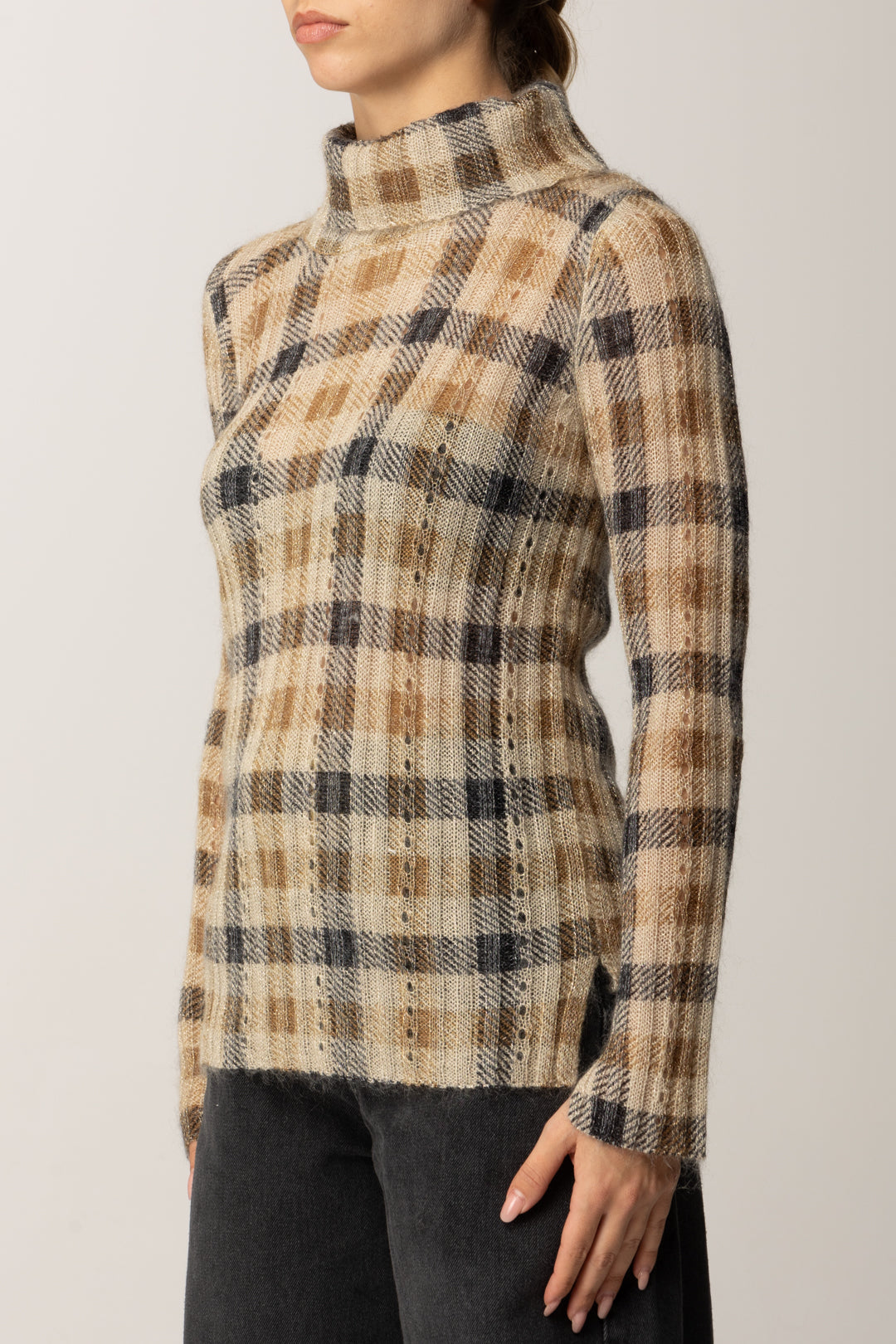 Twin-set Maglia In Misto Mohair con Stampa 252TT3490 ST.CHECK CAMMELLO/NERO