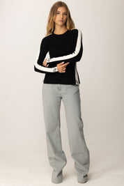 Elisabetta Franchi Maglia In Viscosa con Bande Lucide e Dettagli Logo MK03S56E2 NERO/MILK
