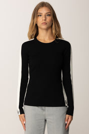 Elisabetta Franchi Maglia In Viscosa con Bande Lucide e Dettagli Logo MK03S56E2 NERO/MILK