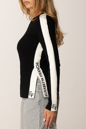 Elisabetta Franchi Maglia In Viscosa con Bande Lucide e Dettagli Logo MK03S56E2 NERO/MILK