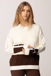 Elisabetta Franchi Maglia In Viscosa con Bande a Contrasto MK01S56E2 MILK/COFFEE