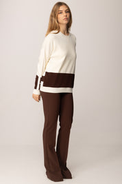 Elisabetta Franchi Maglia In Viscosa con Bande a Contrasto MK01S56E2 MILK/COFFEE