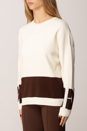Elisabetta Franchi Maglia In Viscosa con Bande a Contrasto MK01S56E2 MILK/COFFEE
