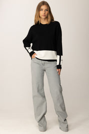 Elisabetta Franchi Maglia In Viscosa con Bande a Contrasto MK01S56E2 NERO/MILK