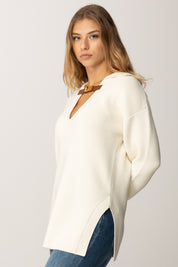 Elisabetta Franchi Maglia Over In Misto Lana con Cinturino Gioiello MK06S56E2 MILK