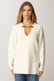 Elisabetta Franchi Maglia Over In Misto Lana con Cinturino Gioiello MK06S56E2 MILK