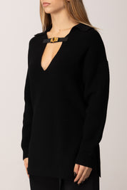 Elisabetta Franchi Maglia Over In Misto Lana con Cinturino Gioiello MK06S56E2 NERO