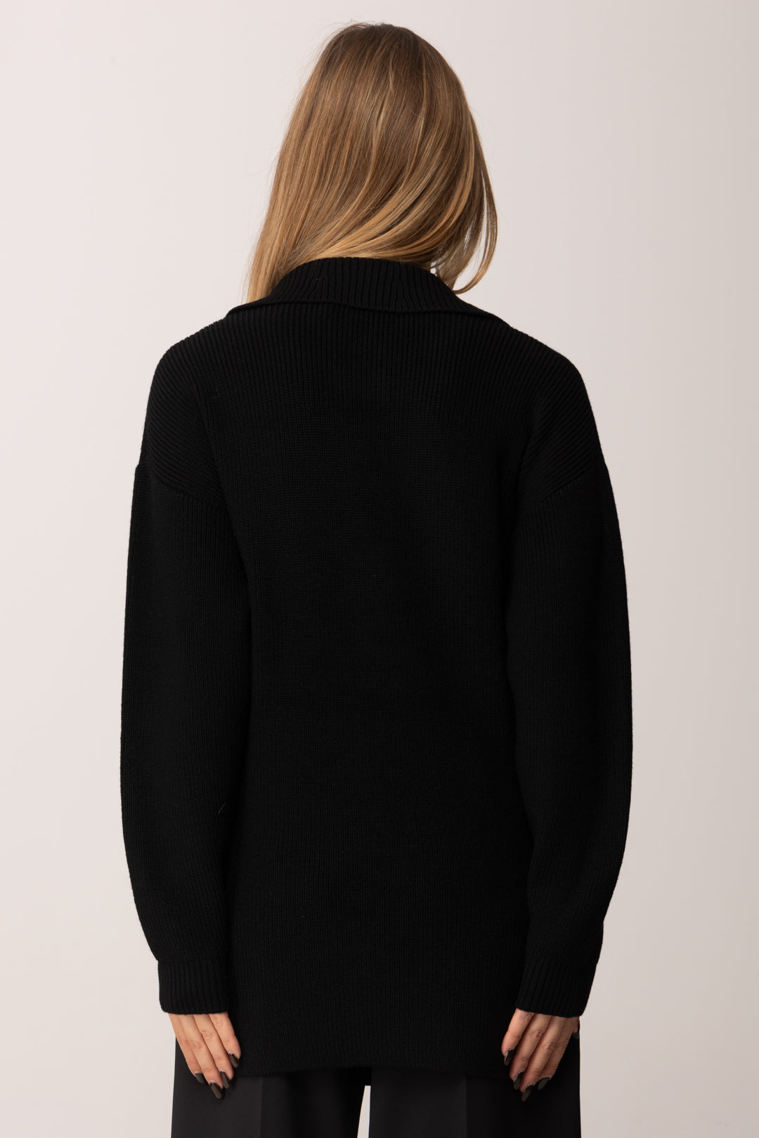 Elisabetta Franchi Maglia Over In Misto Lana con Cinturino Gioiello MK06S56E2 NERO