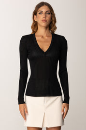 Elisabetta Franchi Maglia Scollo a V In Filato Di Viscosa MK21S56E2 NERO