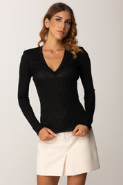 Elisabetta Franchi Maglia Scollo a V In Filato Di Viscosa MK21S56E2 NERO