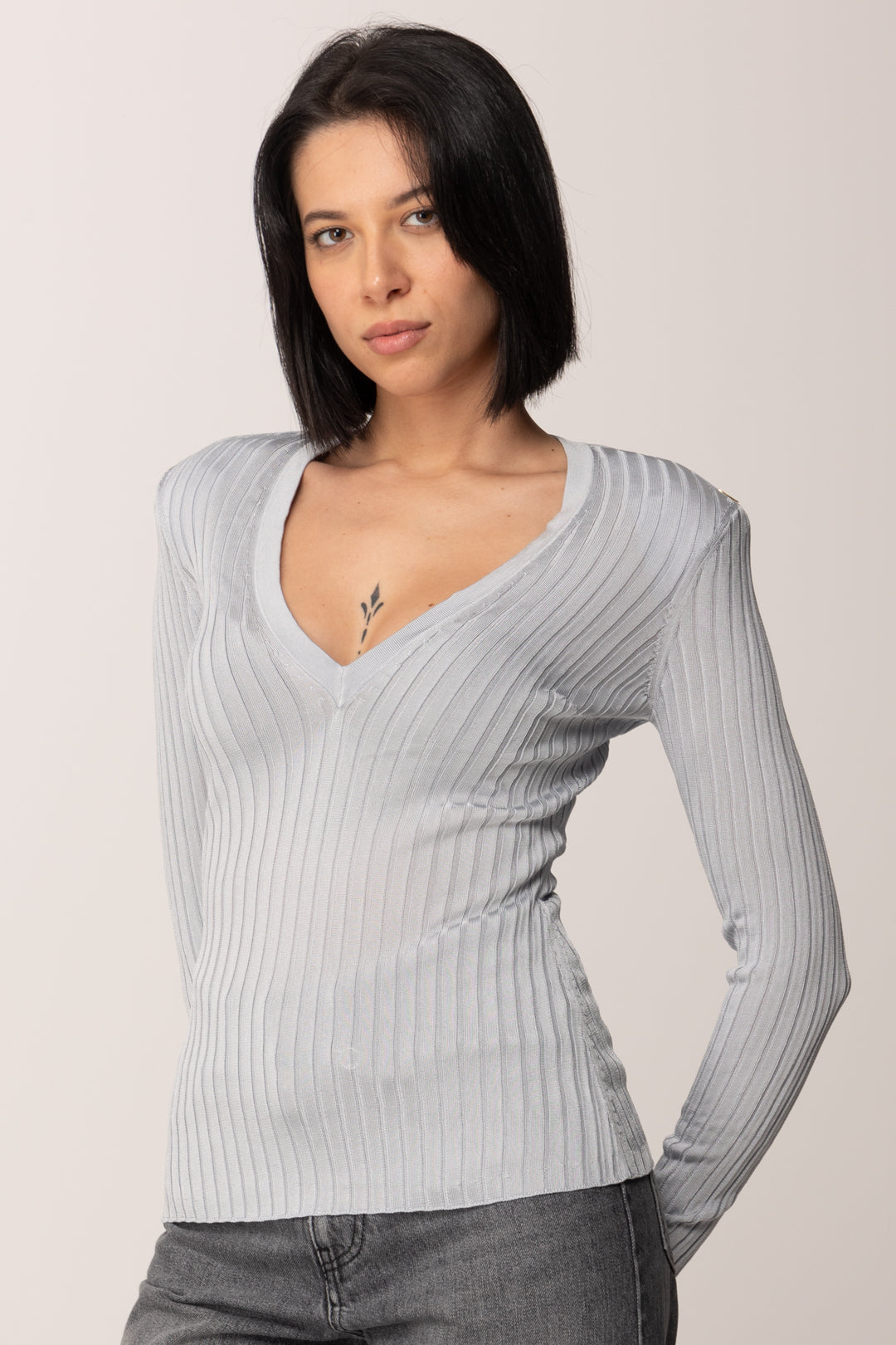 Elisabetta Franchi Maglia Scollo a V In Filato Di Viscosa MK21S56E2 STARLIGHT