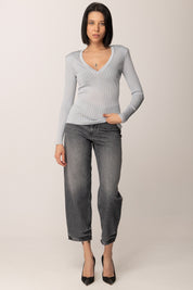 Elisabetta Franchi Maglia Scollo a V In Filato Di Viscosa MK21S56E2 STARLIGHT