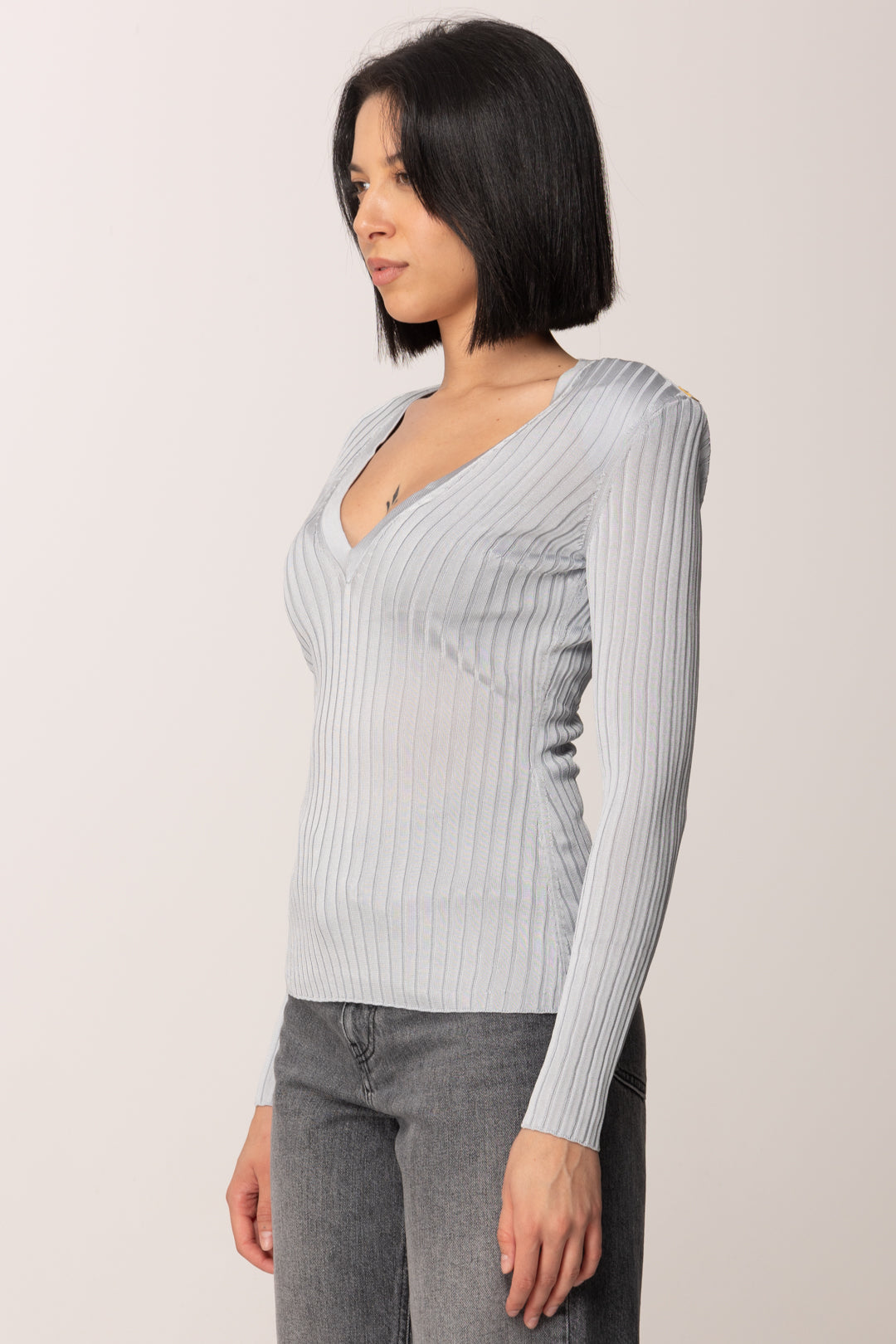 Elisabetta Franchi Maglia Scollo a V In Filato Di Viscosa MK21S56E2 STARLIGHT