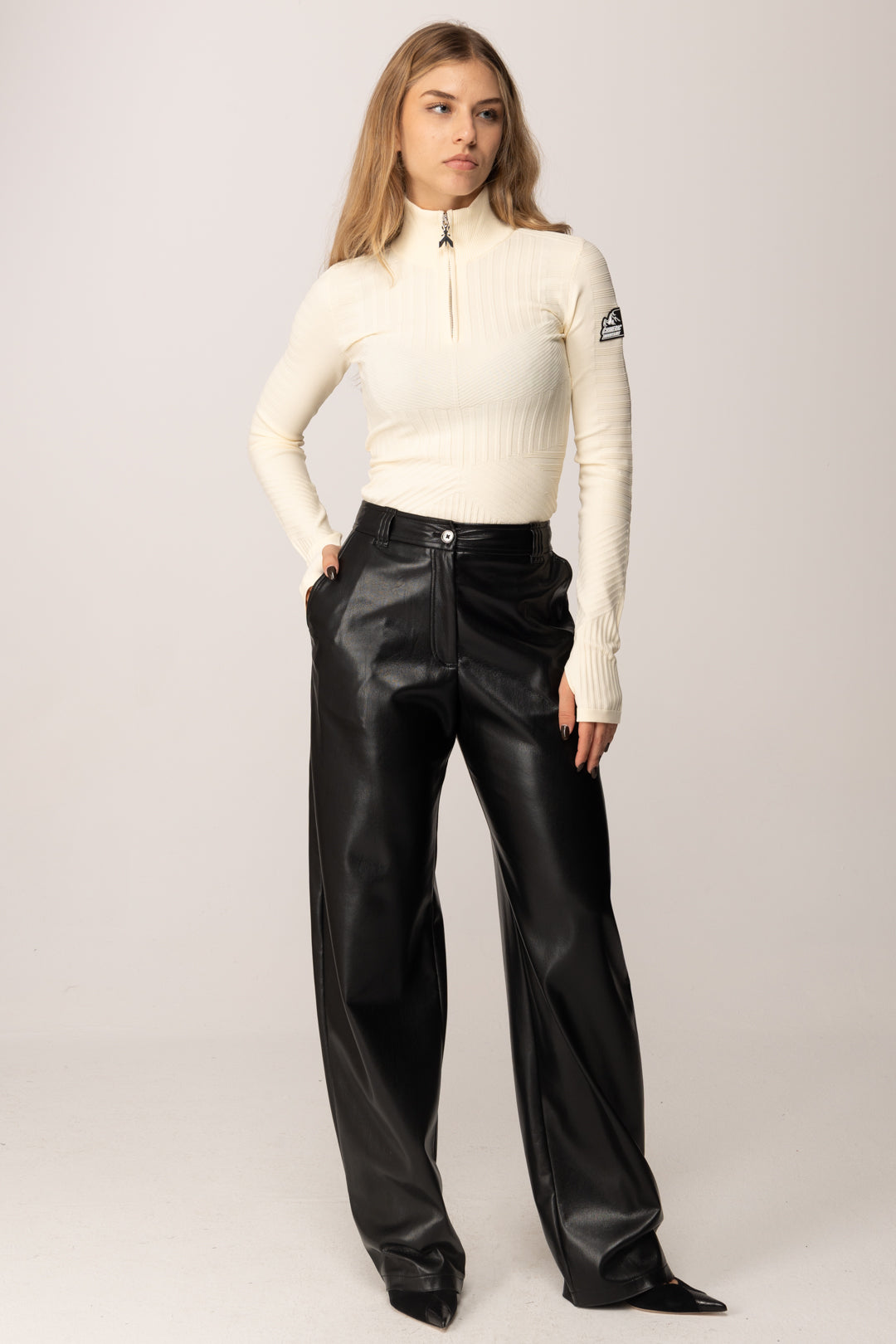 Patrizia Pepe Maglia Tecnica con Dolcevita con Zip 2K0361 K667 WOOLY WHITE