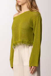 Patrizia Pepe Maglia Traforata con Frange e Dettagli Luminosi 2K0384 K337 ALOE GREEN