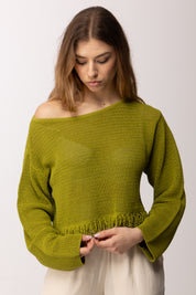 Patrizia Pepe Maglia Traforata con Frange e Dettagli Luminosi 2K0384 K337 ALOE GREEN