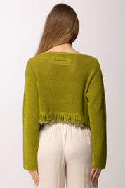Patrizia Pepe Maglia Traforata con Frange e Dettagli Luminosi 2K0384 K337 ALOE GREEN