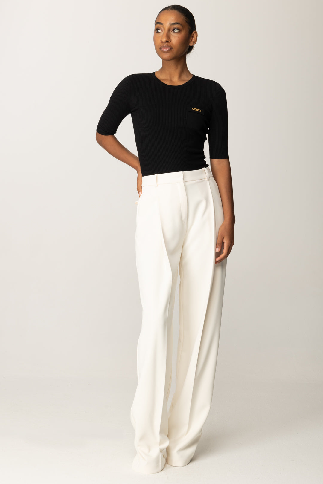 Elisabetta Franchi Maglia a Costine con Maniche Corte MK10B56E2 NERO