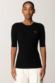 Elisabetta Franchi Maglia a Costine con Maniche Corte MK10B56E2 NERO
