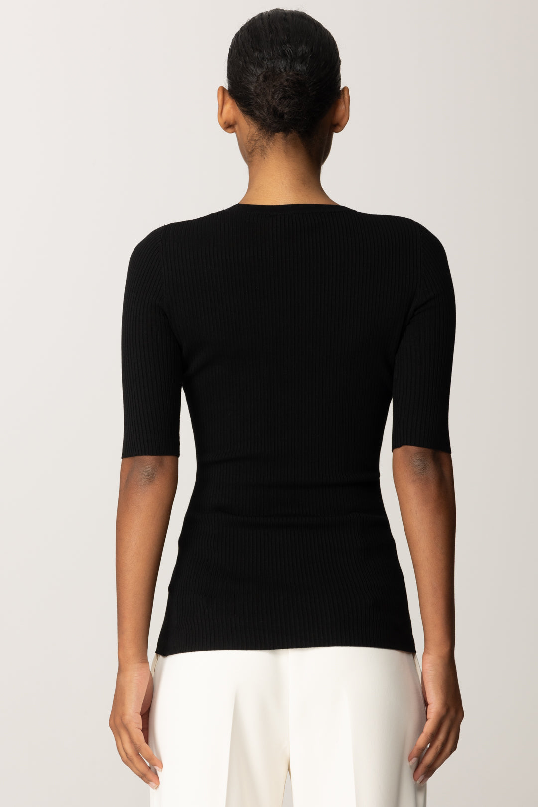 Elisabetta Franchi Maglia a Costine con Maniche Corte MK10B56E2 NERO