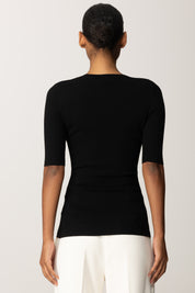 Elisabetta Franchi Maglia a Costine con Maniche Corte MK10B56E2 NERO