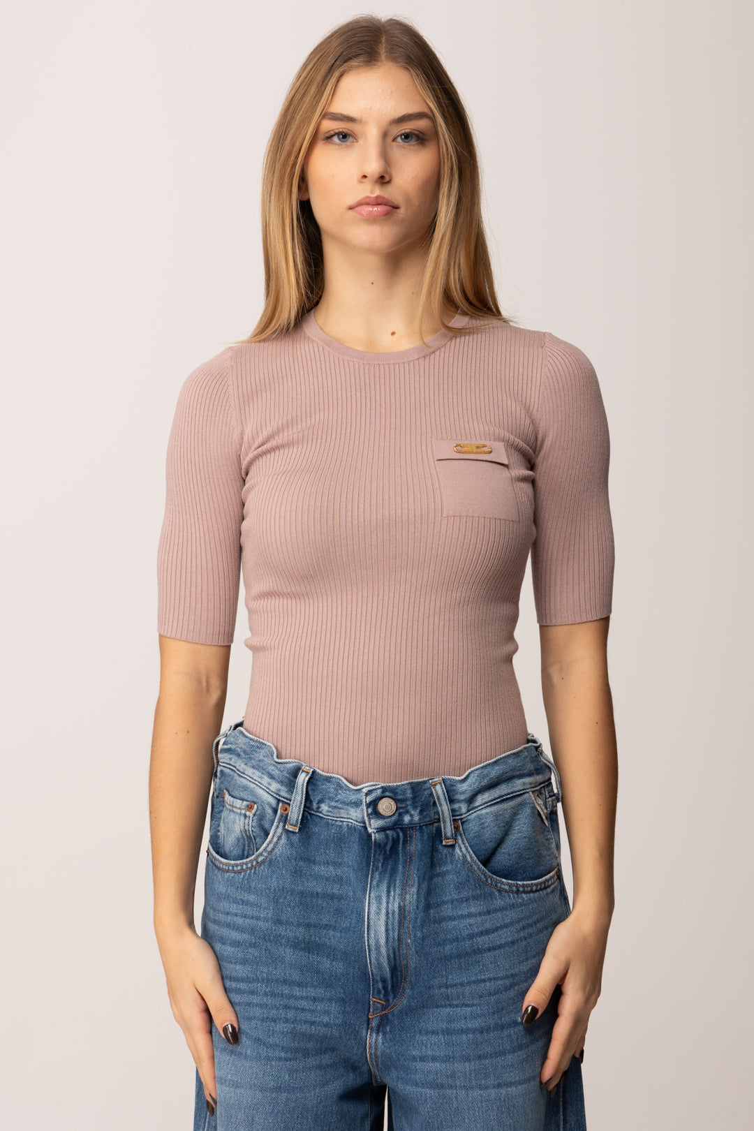 Elisabetta Franchi Maglia a Costine con Maniche Corte MK10B56E2 SUNRISE