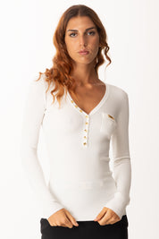 Elisabetta Franchi Maglia a Costine con Taschino MK12B56E2 AVORIO