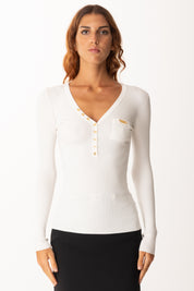 Elisabetta Franchi Maglia a Costine con Taschino MK12B56E2 AVORIO