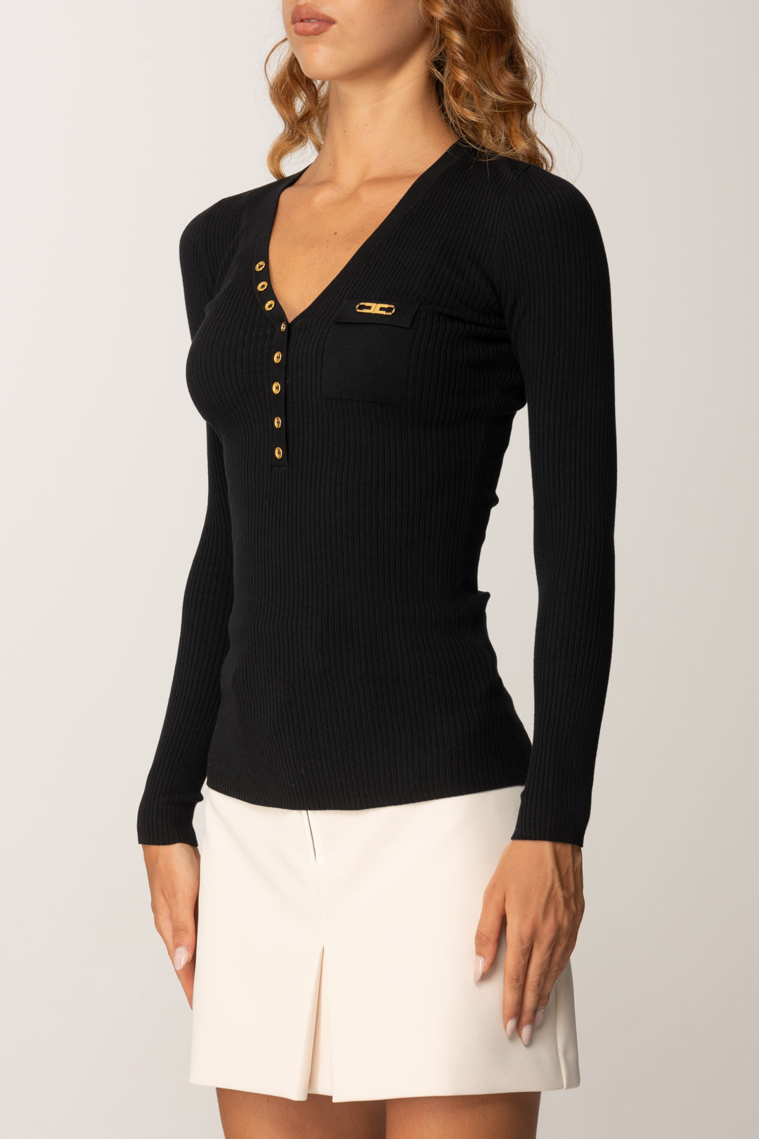 Elisabetta Franchi Maglia a Costine con Taschino MK12B56E2 NERO