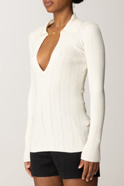 Elisabetta Franchi Maglia con Dettagli a Jour e Accessorio Logo MK09B56E2 MILK