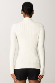 Elisabetta Franchi Maglia con Dettagli a Jour e Accessorio Logo MK09B56E2 MILK