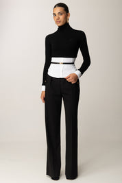 Elisabetta Franchi Maglia con Inserto Camicia e Cintura MK14T56E2 NERO/BIANCO