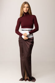 Elisabetta Franchi Maglia con Inserto Camicia e Cintura MK14T56E2 ROUGE NOIR/BIANCO