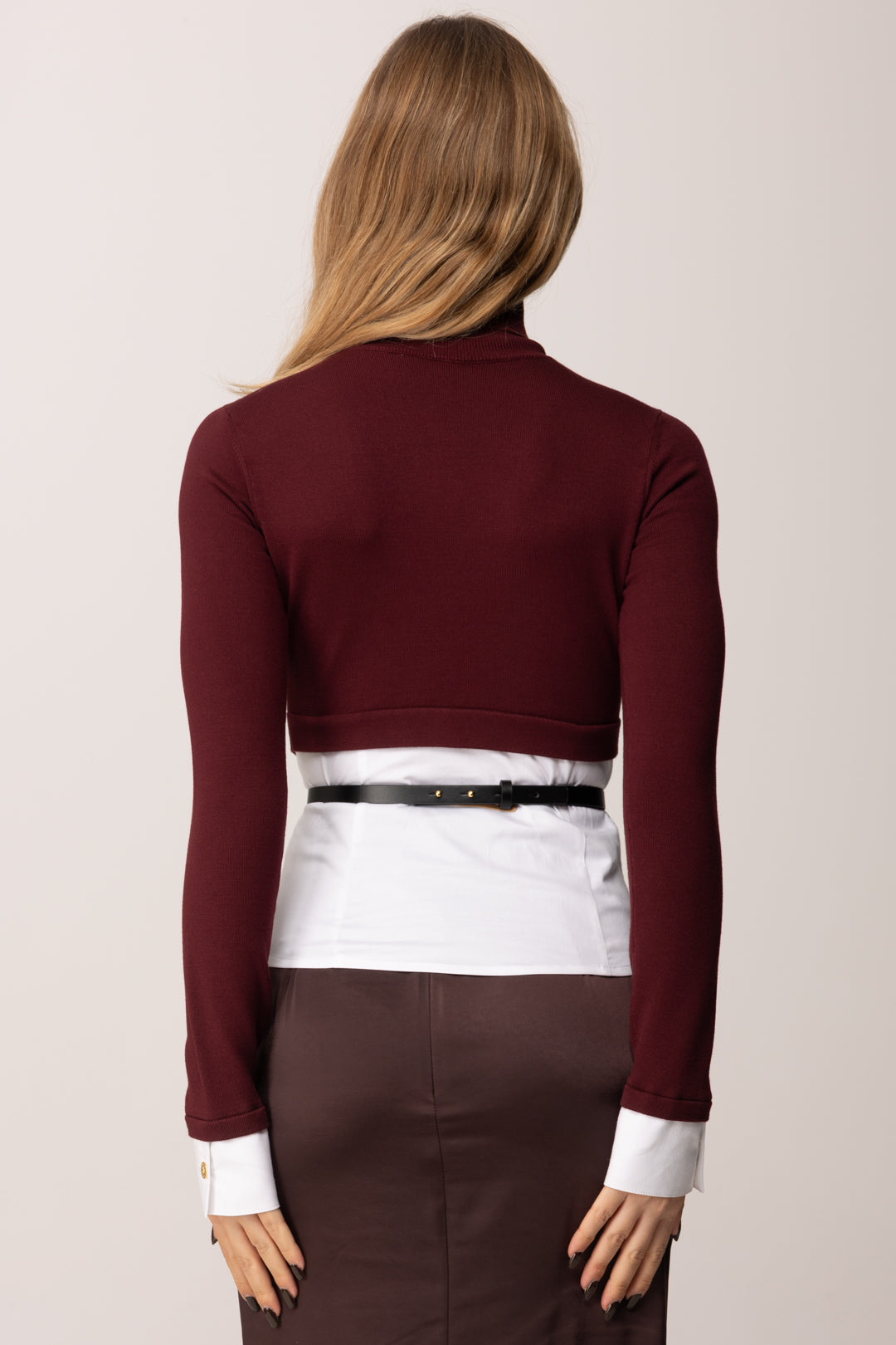 Elisabetta Franchi Maglia con Inserto Camicia e Cintura MK14T56E2 ROUGE NOIR/BIANCO