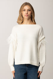 Maglione In Misto Angora con Piume 252TT3185 NEVE